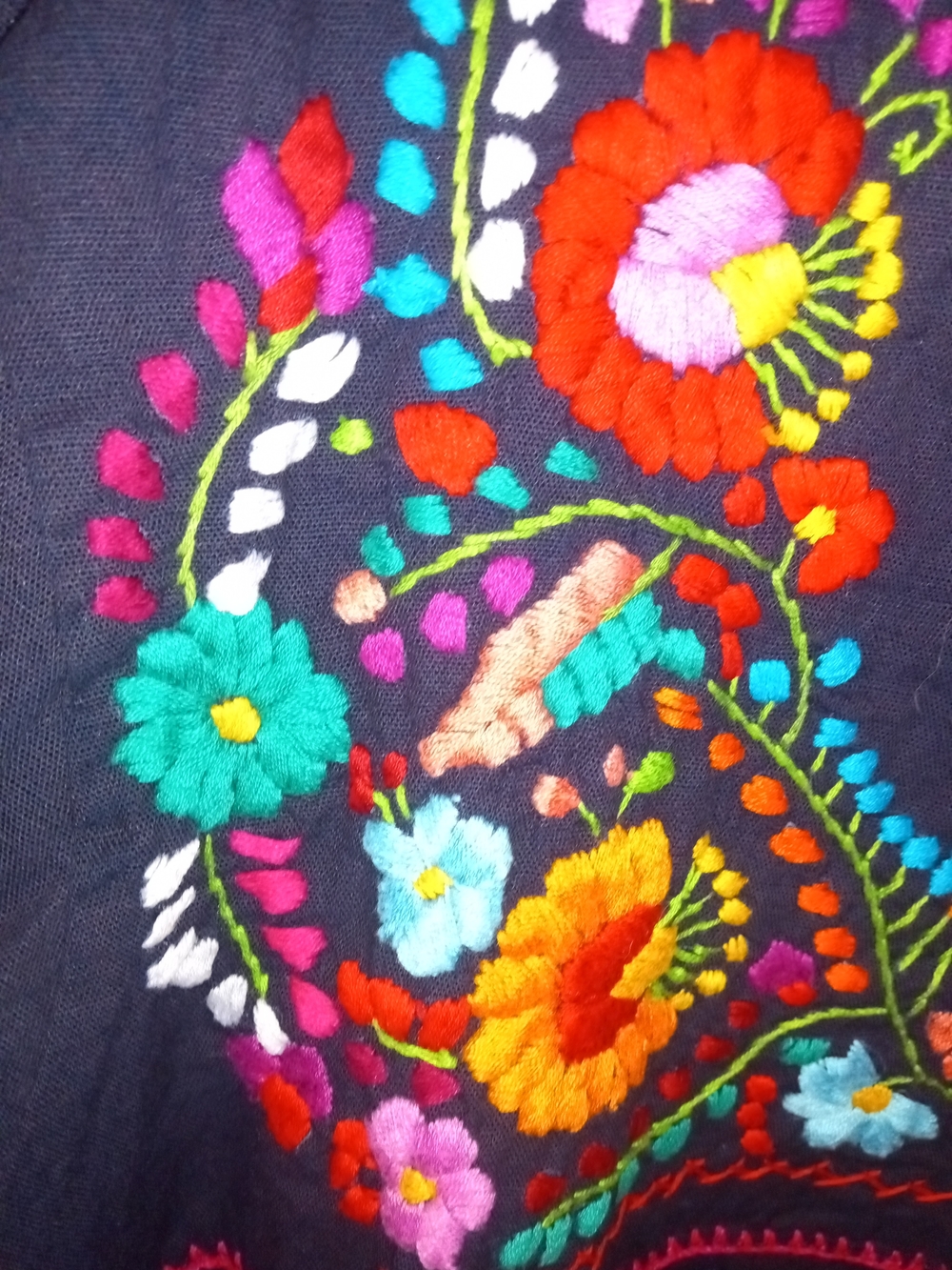 Embroidered Black Floral Peasant Blouse - Picture 2 of 8